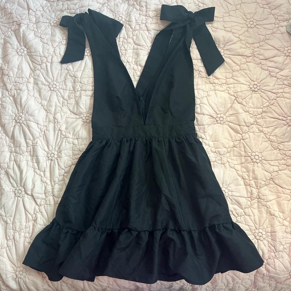 Black Mini Dress with Bow Straps